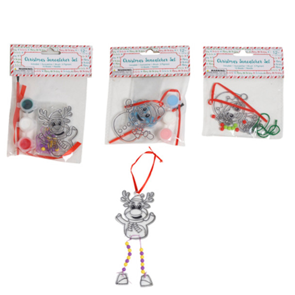 SUNCATCHER PAINT KIT CHRISTMAS W/ BEAD LEGS 3 ASST ELF/ DEER/ SNOWMAN PBH