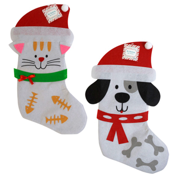 PET STOCKING 2 ASST 16 X 8.5IN 16 DOG/ 8 CAT / XMAS HT/ JHOOK