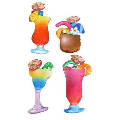 DOG TOY PLUSH SQUEAKER COCKTAIL DRINK 4 ASSORTED IN PDQ REF #P34944