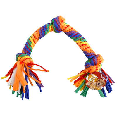 DOG TOY 3 KNOT ROPE CHEW 24 INCH RAINBOW COLORS IN PDQ REF #402892