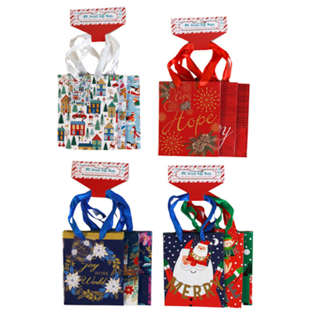 GIFT BAG SMALL 3PK CHRISTMAS 4 ASST COMBOS 4.25 X 5.25 X 2.25IN BARBELL HDR