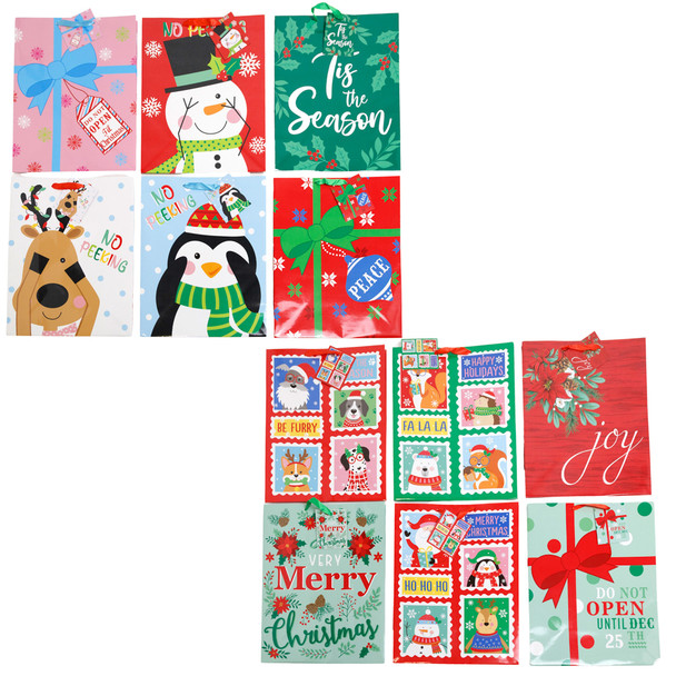 GIFT BAG LARGE CHRISTMAS 12 ASST 10 X 5 X 12.5 UPC LAB