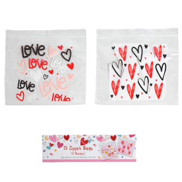 SANDWICH ZIPPER SEAL BAGS VALENTINE 15CT BOX 2AST