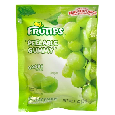 FRUTIPS PEELABLE GUMMY GRAPE 2.1 OZ PEG BAG IN COUNTER DISPLAY