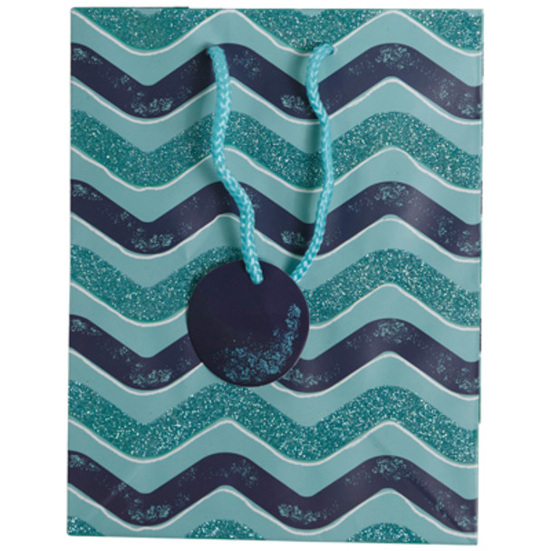GIFT BAG 7X9X4 BLUE WAVE GLITTER PEGGABLE