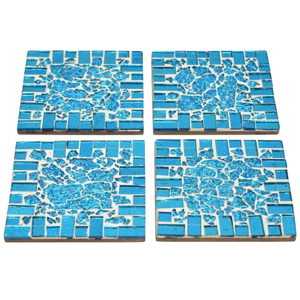 COASTER 4PC SET 3.94X3.94 BLUE GLASS *7.50*