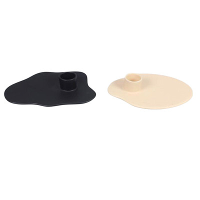 CANDLE HOLDER 2AST 5.51X4.02X1.38 BLACK/CREAM PORCELAIN *4.50*