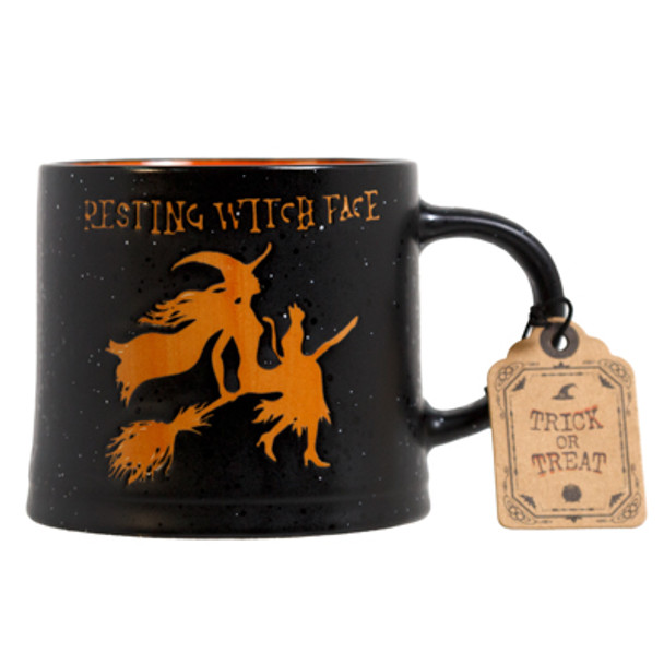 MUG 17OZ  RESTING WITCH FACE SPECKLED BLACK