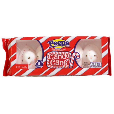 PEEPS 5 CT CANDY CANE FLAVORED MARSHMALLOW CHICKS 1.5 OZ COUNTER DISPLAY