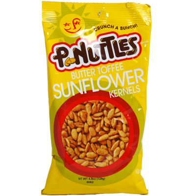 PNUTTLES BUTTER TOFFEE SUNFLOWER KERNELS 4.5 OZ PEG BAG