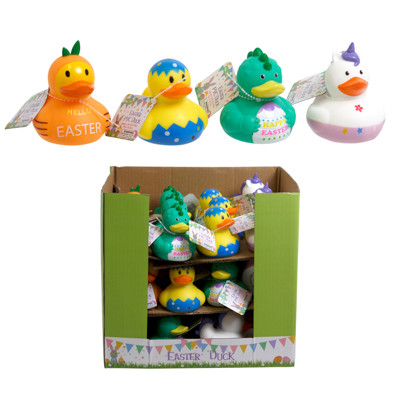 DUCK EASTER NOVELTY PVC 4 AST COLORS IN 36PC PDQ 4X3.5X3IN W/EASTER HT