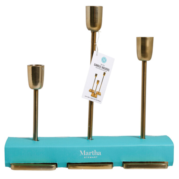 CANDLE HOLDER 3PC SET 10.5/8.5/6.5 SQUARE GOLD CAST METAL TRAY PACK BOX MARTHA STEWART (20.00)