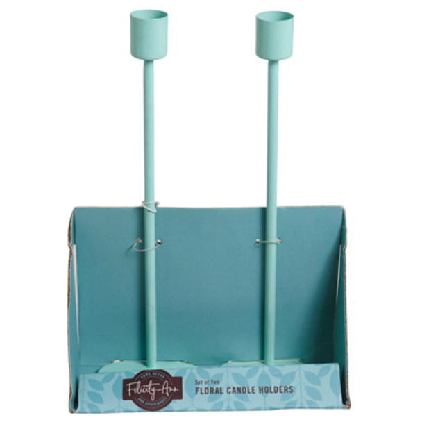 CANDLE HOLDER 2PC SET 10IN FLORAL BLUE IRON TRAY PACK BOX (14.00)