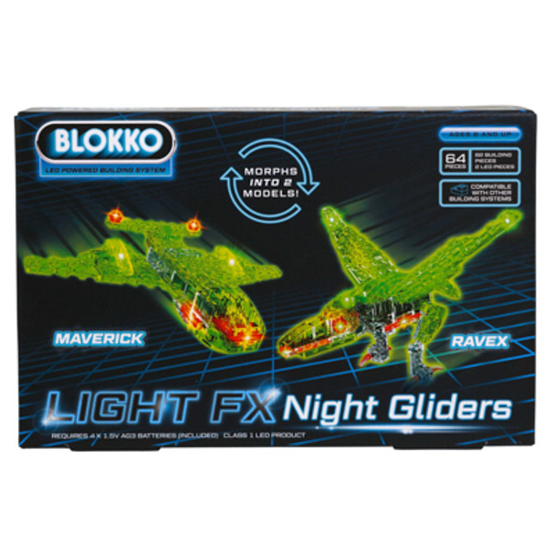 TOY NIGHT GLIDERS MORPH MAVERICK/RAVEX FX LIGHTUP 2MODELS/2LED BLOCKS BLOKKO BOXED *15.00