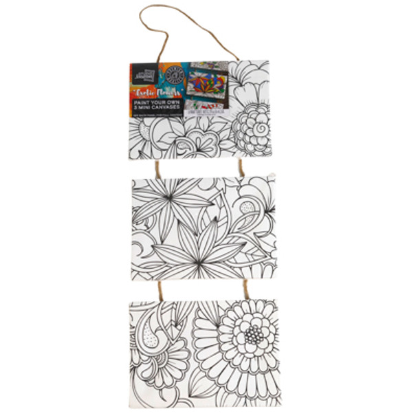 PAINT YOUR OWN EXOTIC FLOWERS MINI 3PC CANVAS/6-6ML ACRYLIC PAINTS/WOODEN PAINTBRUSH  PP$5.00  *12.00*