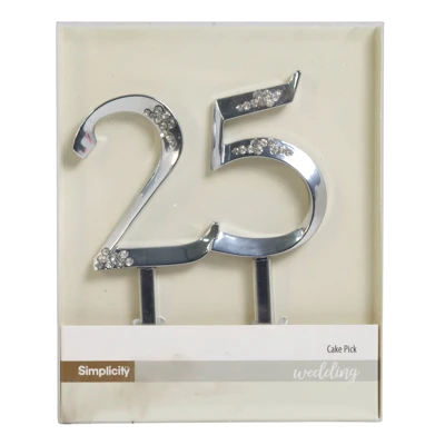 CAKE TOPPER PICK 25TH SILVER SIMPLICITY