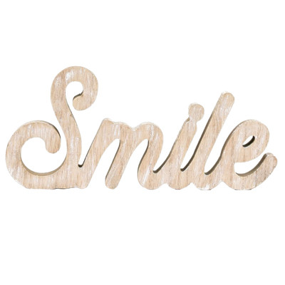 TABLETOP DECOR 10X5X1 SMILE CUTOUT NEUTRAL WOOD (5.00)