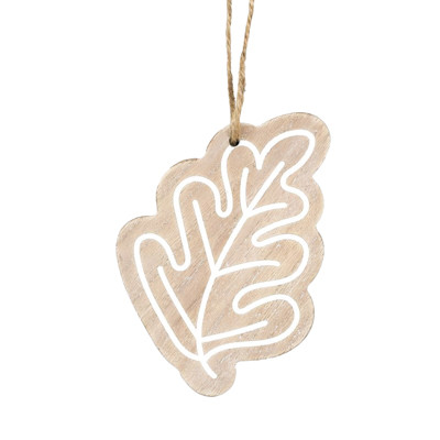 ORNAMENT 4X5X.25 LEAF NEUTRAL/WHITE WOOD (3.00)