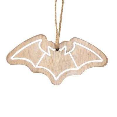 ORNAMENT 5X3X.25 BAT NEUTRAL/WHITE WOOD (3.00)