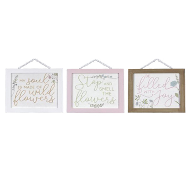 WALL SIGN 3AST 13.37X14.75  GARDEN SOUL/FLOWERS/JOY MDF WOOD