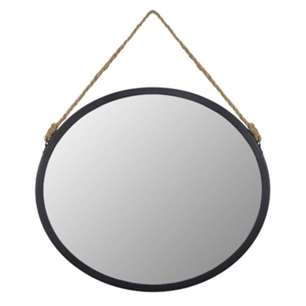 MIRROR 16IN MATTE BLACKW/ROPE METAL