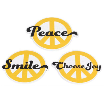 MAGNETS 3AST 2.5X2.5 SUNNY DAYS WORD PEACE SIGN WOOD