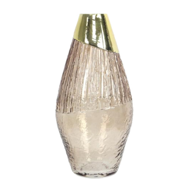 VASE 5.3X5.3X12.6 ROSE/GOLD METAL HANDBLOWN GLASS