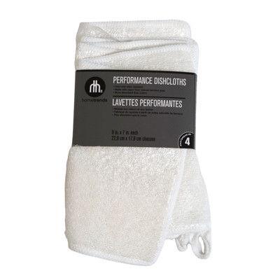 PERFORMANCE BAMBOO DISHCLOTHS WHITE 4PK 9 X 7 PEGGABLE