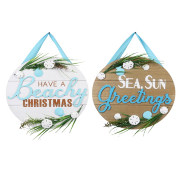 DOOR HANGED 15.63X15.63 WELCOME NAUTICAL CHRISTMAS BLUE/NATURAL/WHITE