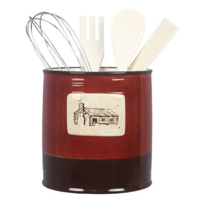UTENSIL CROCK 5.12X5.12X6.9 CABIN DESIGN CERAMIC