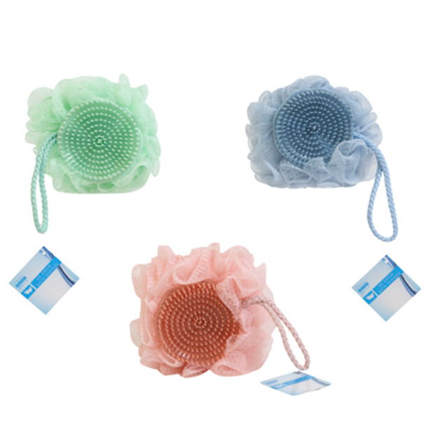 BATH SPONGE 50G W/SCRUBBER 3AST CLRS/HBA HT