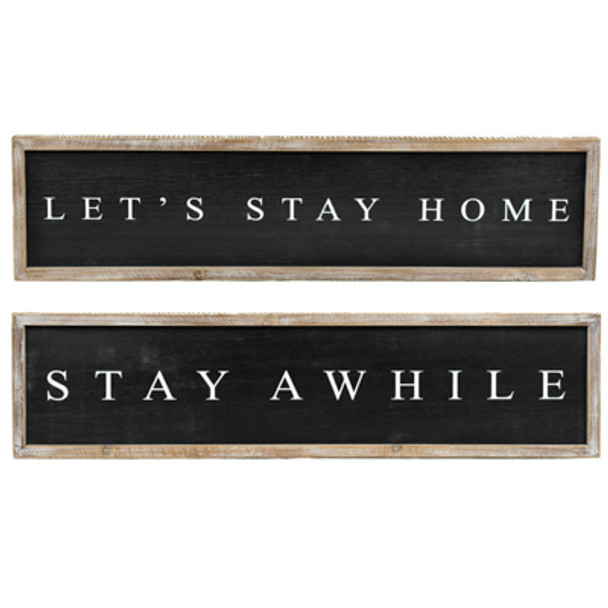 WALL ART 37X9X1.5 REVERSIBLE STAY/HOME BLACK/WHITE WOOD (30.00)