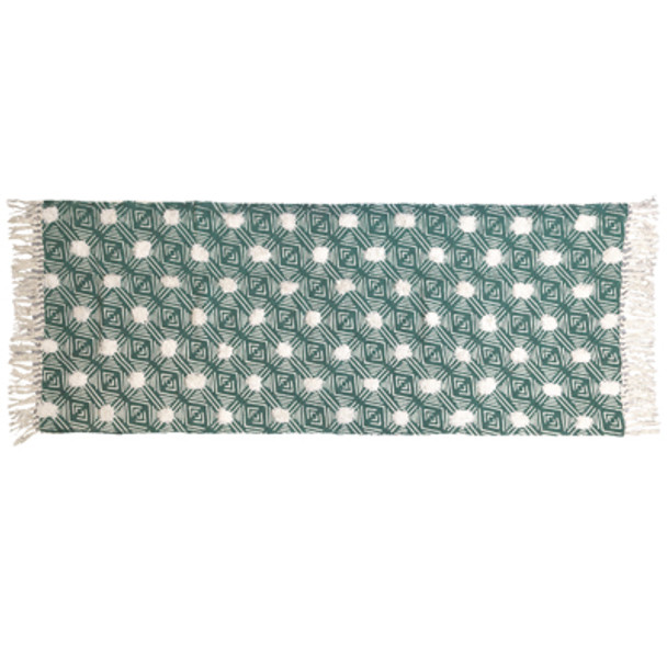 RUG 2.3X6 GEOMETRIC DIAMOND TEXTURED FRINGE SHAG PRINT HANDLOOMED TEAL COTTON