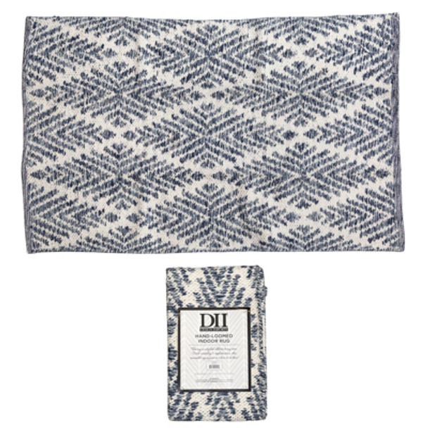 RUG 2X3 REVERSIBLE REFLECTIONS MOTIF DIAMOND HANDLOOMED NAVY BLUE MARQUEE 90COTTON/10POLYESTER RUG 2X3 REVERSIBLE REFLECTIONS MOTIF DIAMOND HANDLOOMED NAVY BLUE MARQUEE 90COTTON/10POLYESTER