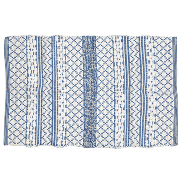 RUG 2X3 REVERSIBLE STRIPE PAPER CHINDI HAND LOOMED STONE WASH BLUE/WHITE 43COTTON/32POLYPROPYLEN/25POLYESTER
