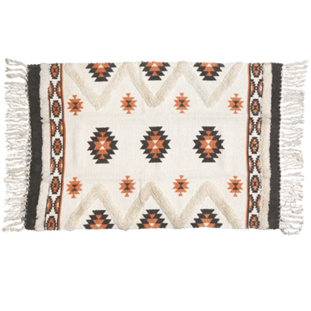 RUG 2X3 SOUTHWESTERN TEXTURED FRINGE SHAG PRINT HANDLOOMED GRAY/BLUSH COTTON