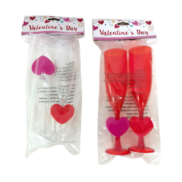 CHAMPAGNE FLUTE 2PK W/HEART STEM PLASTIC 4AST CLRS 5OZ/8.25INH