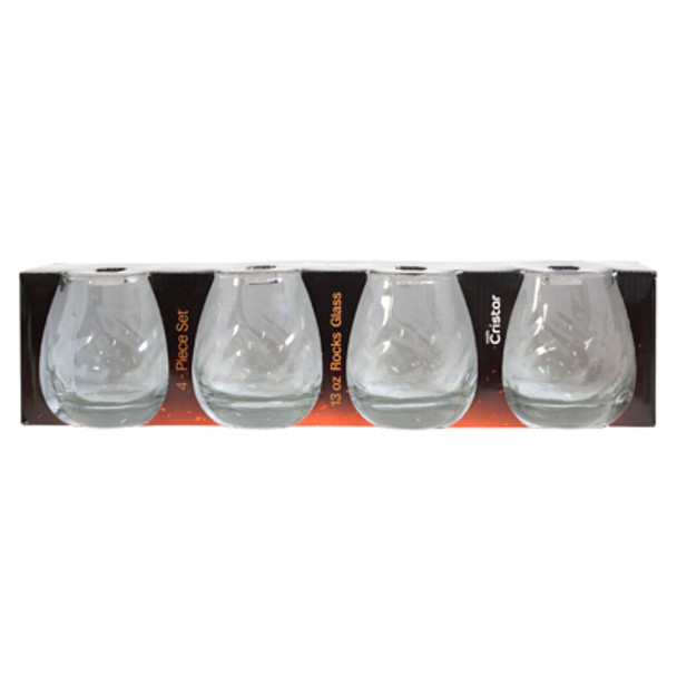 ROCKS GLASS 13OZ 4PC SET GLOSSY SLEEVE FUEGO NADIR CRISTAR