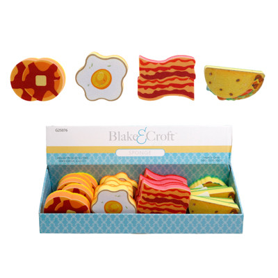 KITCHEN SPONGES FOOD SHAPES 3LAYER/4STYLES IN 20PC PDQ/HT