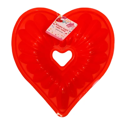 CAKE MOLD SILICONE FLUTED HEART  9.8X8.1X3.3IN VAL/HT