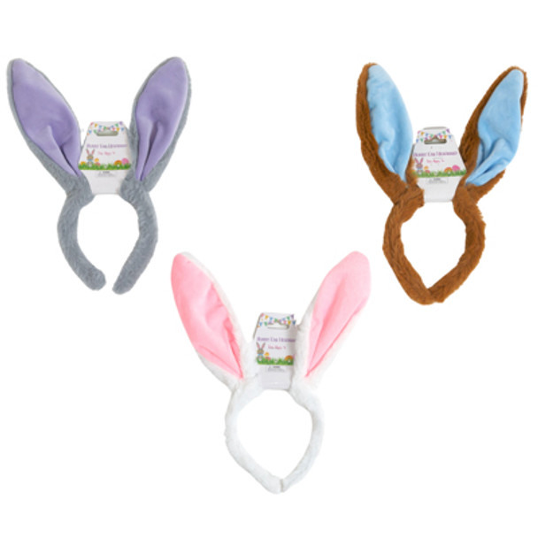 BUNNY EAR HEADBAND DELUXE PLUSH 12IN L 4AST COLORS/BARBELL HDR BUNNY EAR HEADBAND DELUXE PLUSH 12IN L 4AST COLORS/BARBELL HDR
