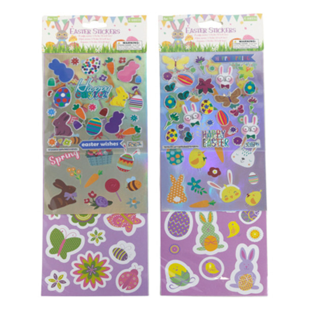 EASTER STICKERS 4SHEET BASIC/PUFFY/LASER HOLOGRAM PER PK 2AST COMBOS