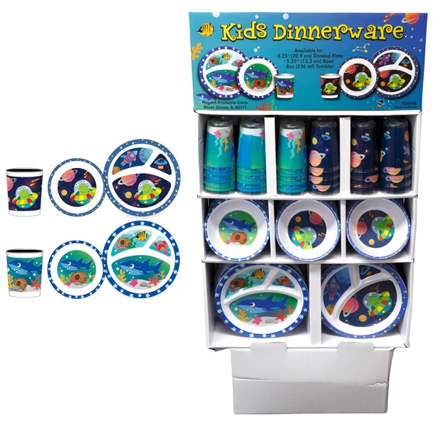 DINNERWARE MELAMINE KIDS 144PC SHIPPER OCEAN/SPACE 5.25IN BOWL/8OZ CUP/8.25IN 3SECTION PLATE