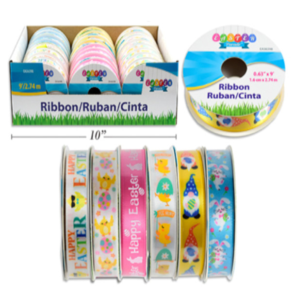 EASTER PRINTED RIBBON 3YD X 5/8IN 6AST/24PC PDQ