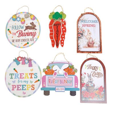 EASTER HANGING DECOR 6AST MDF/COMPLY LABEL