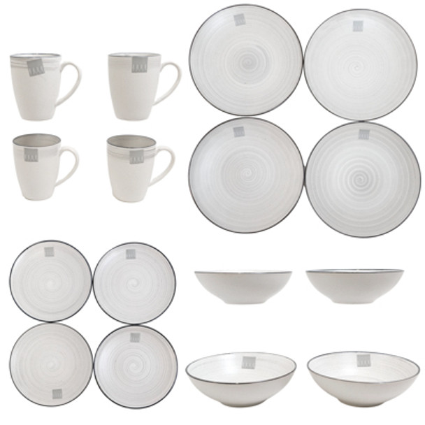 DINNERWARE 16PC SET WHITESTONE BROWN BOX ELLE COLLECTION