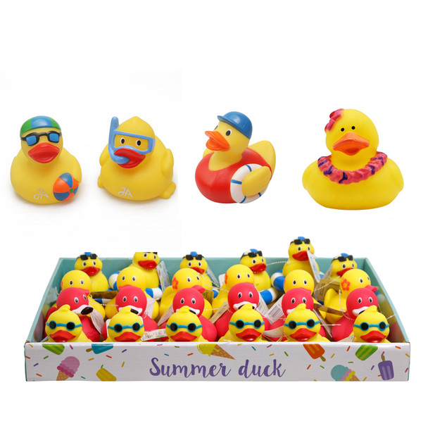 DUCK SUMMER PVC NOVELTY 4AST APPROX 3X3.4X2.9IN/24PC PDQ