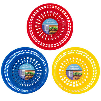 BBQ BASKET ROUND 2PK 9.45IN DIA 3AST RED/BLUE/YELLOW EA COLOR LABEL