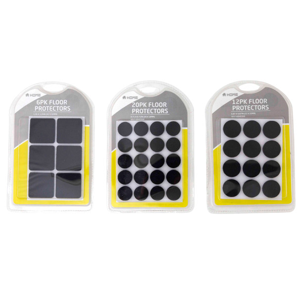 FELT FLOOR PROTECTORS 6/12/20PK SELF-ADHESIVE SQUARE/ROUND DBC