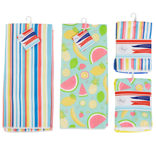 KITCHEN TEXTILES 2AST MICROFIBER SUMMER PRINTS 2PK DISHCLOTH/1 TOWEL KITCHEN TEXTILES 2AST MICROFIBER SUMMER PRINTS 2PK DISHCLOTH/1 TOWEL